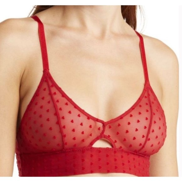 Honeydew‎ Intimates flocked hearts feminine bralette NWOT RED - Picture 1 of 5